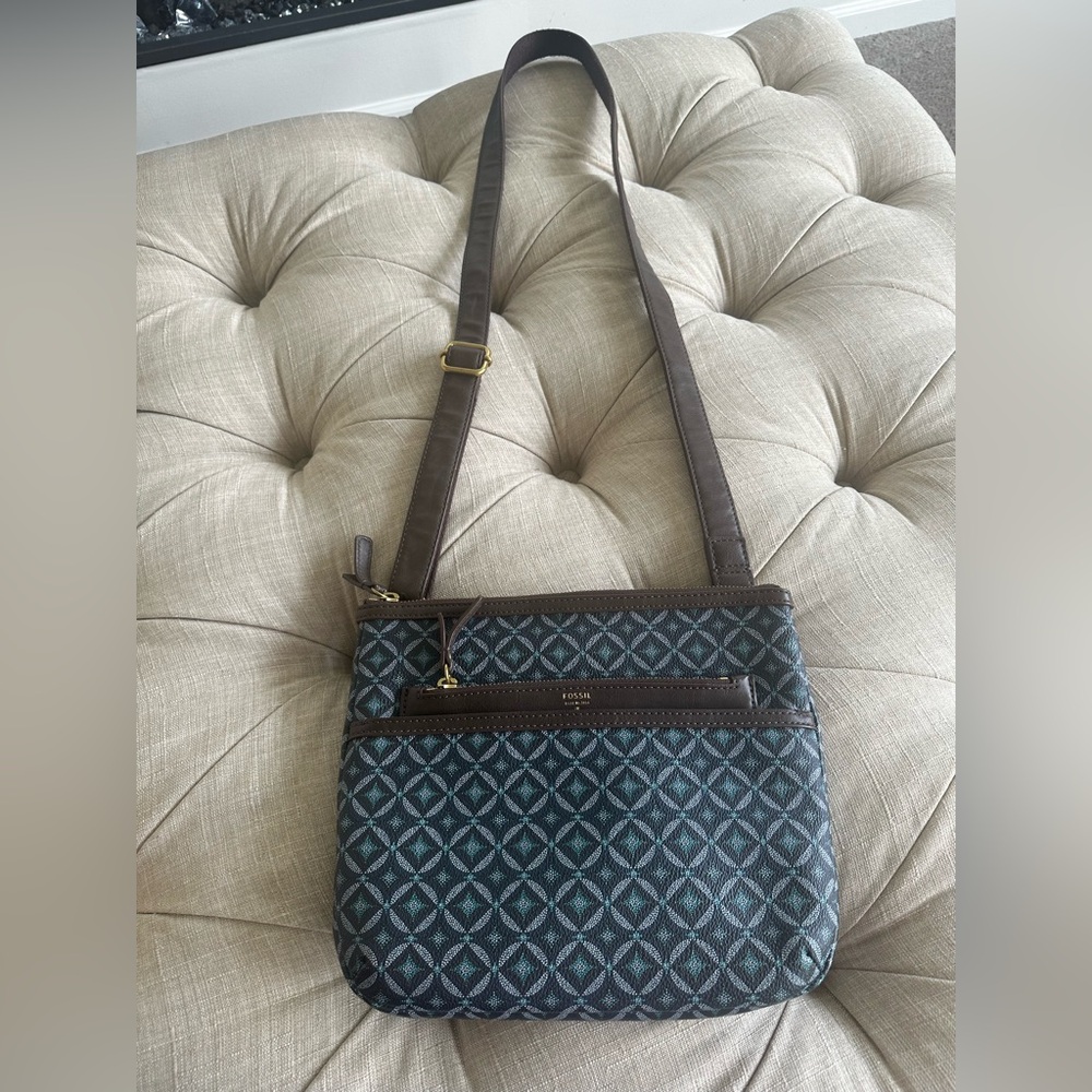 Fossil Blue and Brown Crossbody Bag